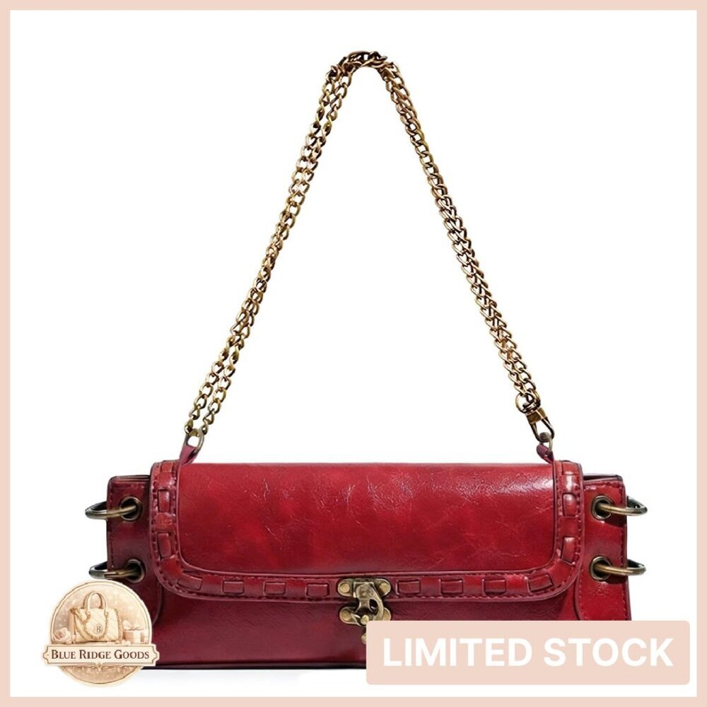 Retro Shoulder Bag Elegant Distressed Leather Vintage Lock Clutch Purse